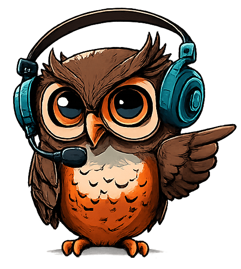 Owl pointing at demo player